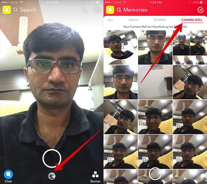 Få tilgang til kamerarullbilder i Snapchat-minner