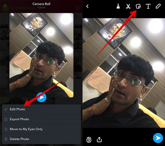Rediger Camera Roll Photo i Snapchat på iPhone