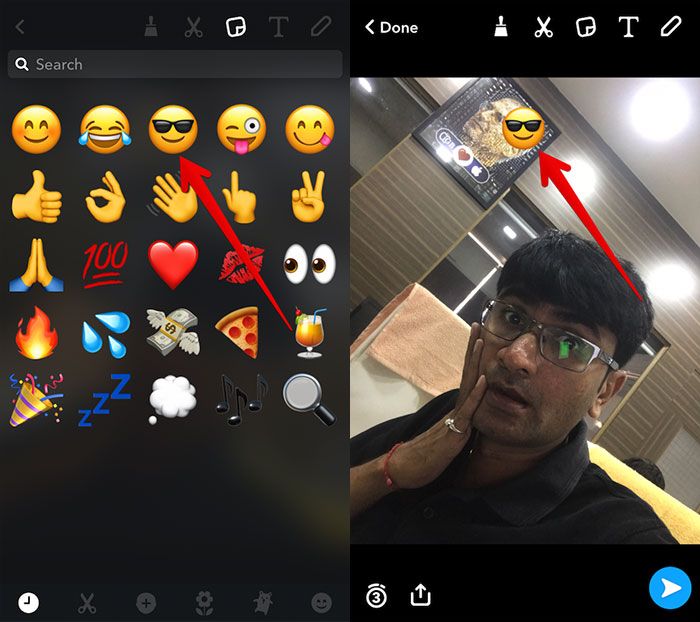 Legg til emoji og tekst til bilder på Snapchat på iPhone