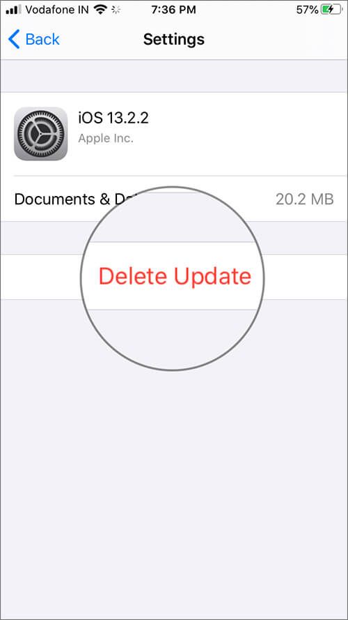 Trykk på Slett oppdatering for å fjerne programvareoppdatering på iPhone eller iPad