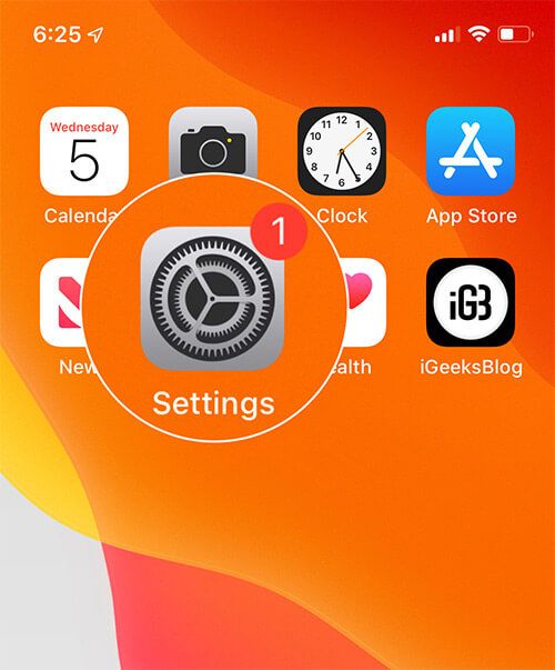 Åpne Innstillinger-appen på iPhone som kjører iOS 13