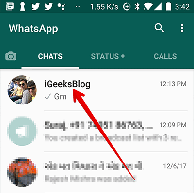 Trykk på WhatsApp Contact på Android Phone