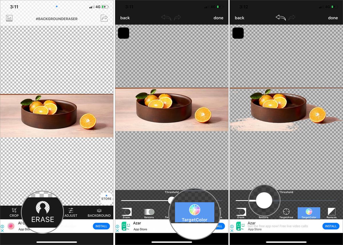 Pomocou nástroja Cieľová farba odstráňte pozadie obrázka v aplikácii iPhone Background Eraser