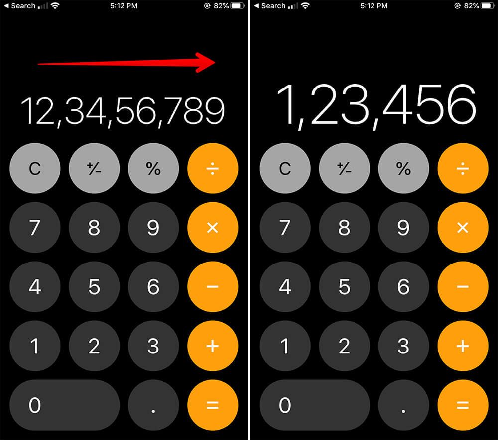 Kopieren oder Einfügen von Zahlen in der Taschenrechner-App auf dem iPhone