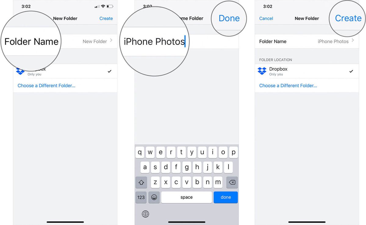Gi nytt navn til ny mappe i DropBox på iPhone eller iPad