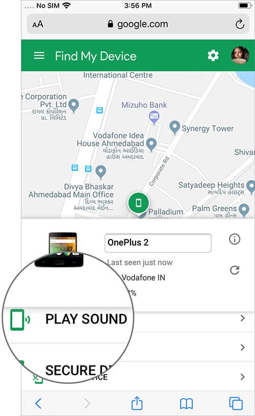 Trykk på Spill av lyd for å ringe Android-enheter eksternt på iPhone