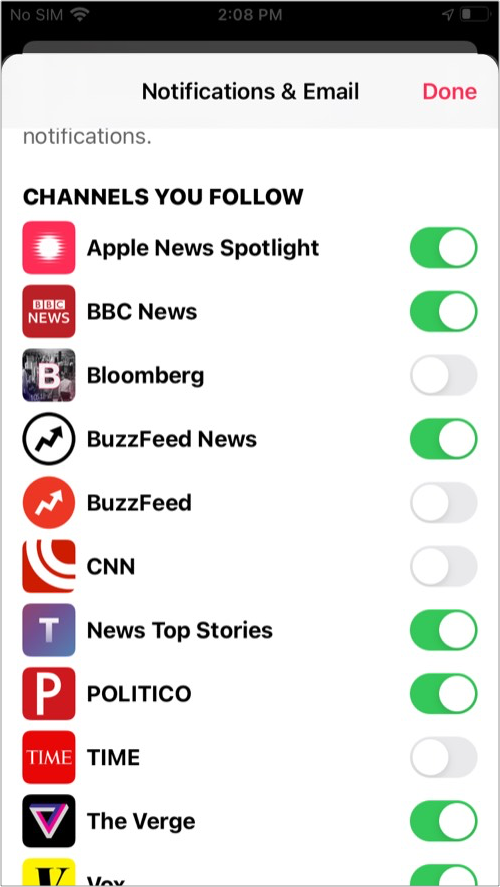 Disattiva le notifiche di Apple News per un canale specifico dall