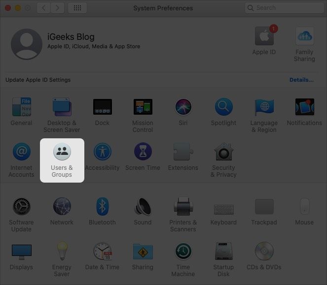 Otvorte ponuku Apple a kliknite na položku Používatelia a skupiny v časti Predvoľby systému Mac