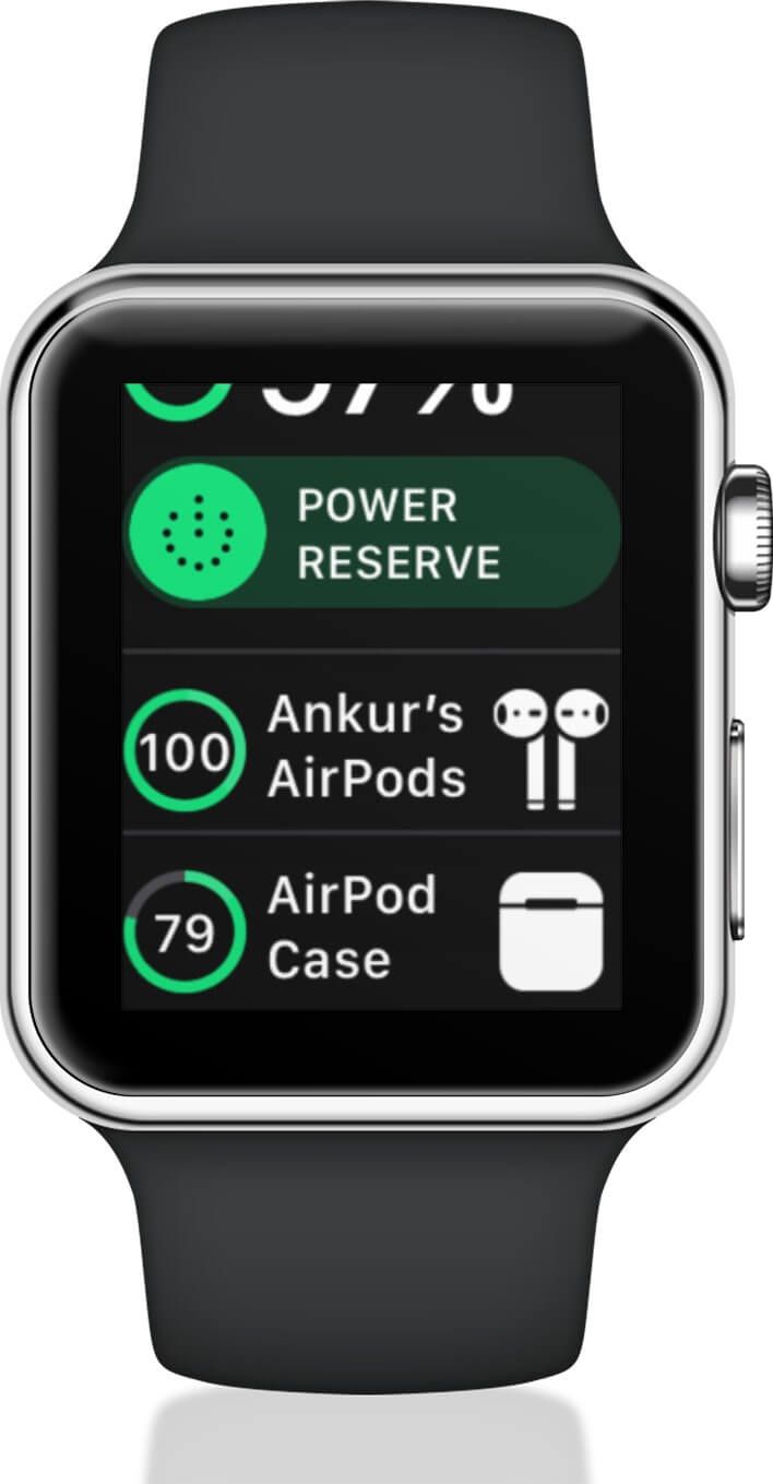Desplaceu-vos cap avall per comprovar la durada de la bateria dels AirPods i la funda de càrrega a Apple Watch
