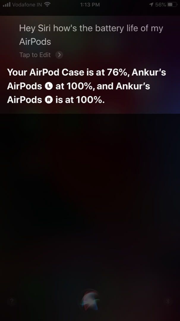 Comproveu la durada de la bateria dels AirPods i de la funda de càrrega mitjançant Siri a l’iPhone