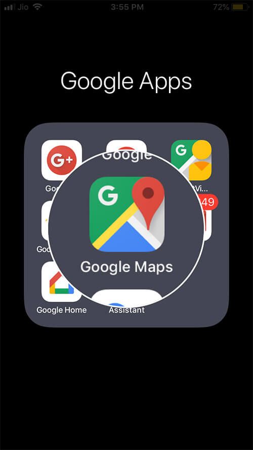 „IPhone“ atidarykite „Google Maps“ programą