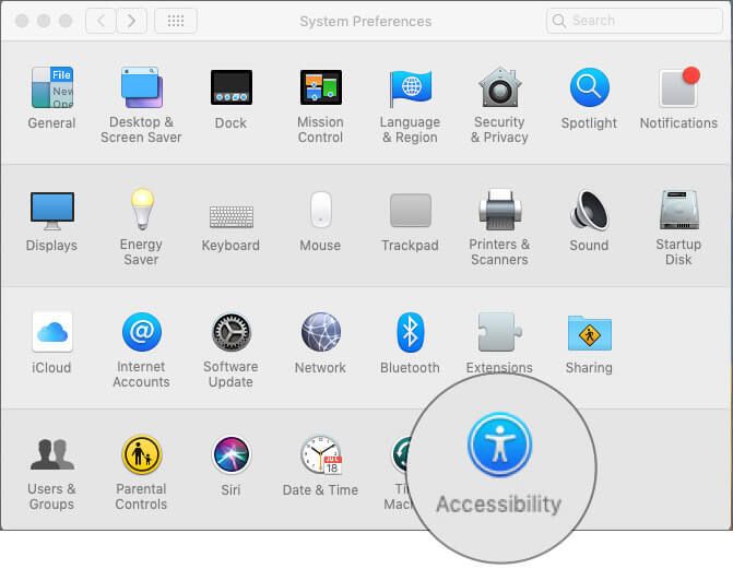 Feu clic a Accessibilitat a les preferències del sistema de macOS Mojave