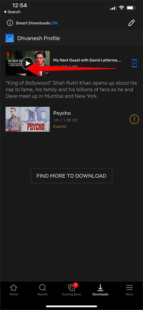 Posúvajte obsah sprava doľava v aplikácii Netflix Download na iPhone