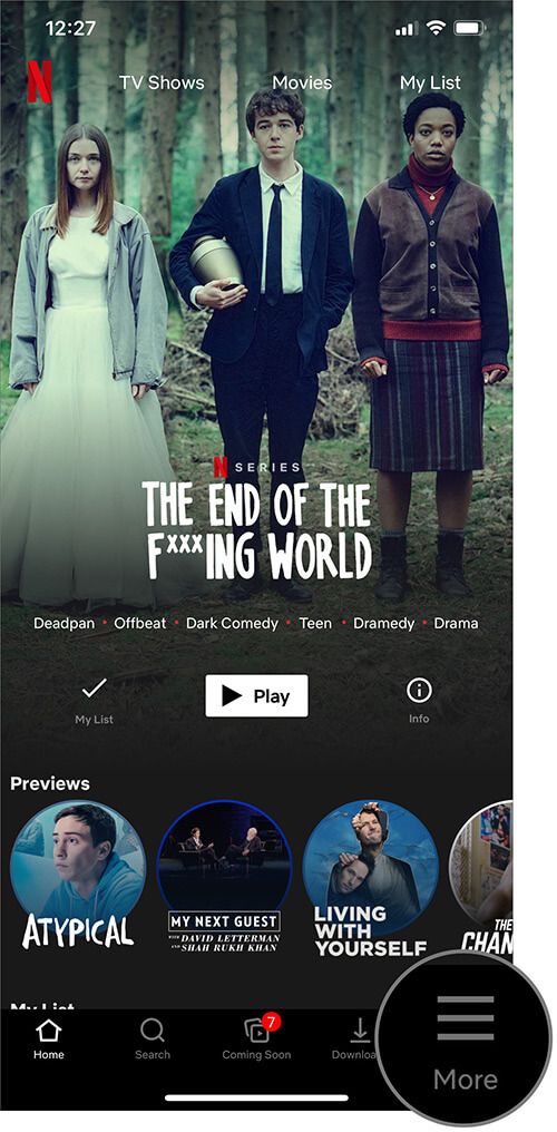 Trykk på Hamburger-ikonet i Netflix-appen på iPhone