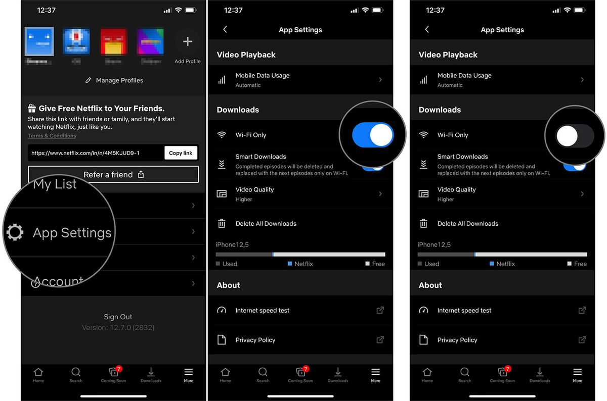 Deaktiver alternativet Kun Wi-Fi i Netflix App-innstillinger på iPhone