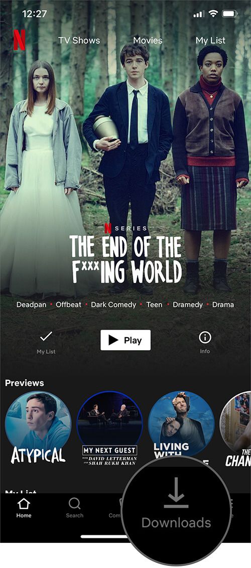 Trykk på Last ned-knappen i Netflix-appen på iPhone