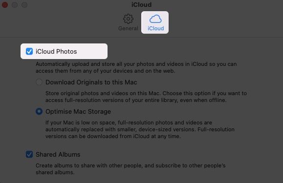 Sjekk iCloud Photos fra Mac