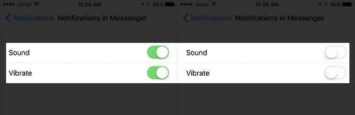 Išjunkite pranešimų garsą „iPhone“ programoje „Messenger“