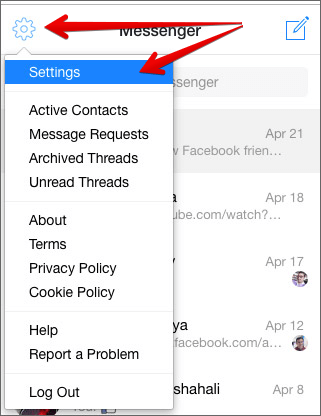 Klikk på Innstillinger i Messenger-nettet på datamaskinen