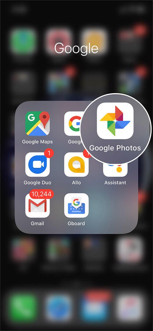 Åpne Google Photos-appen på iPhone