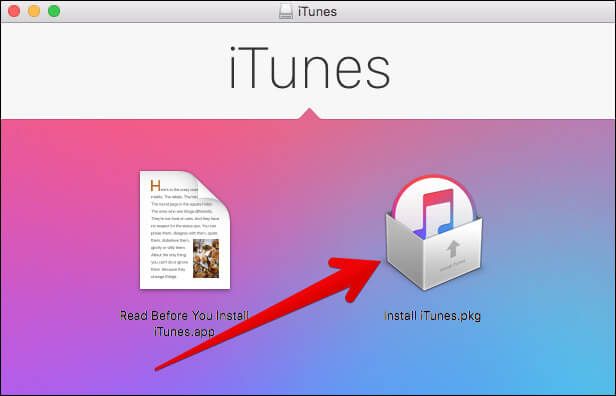 Klikk på Installer iTunes.pkg på Mac