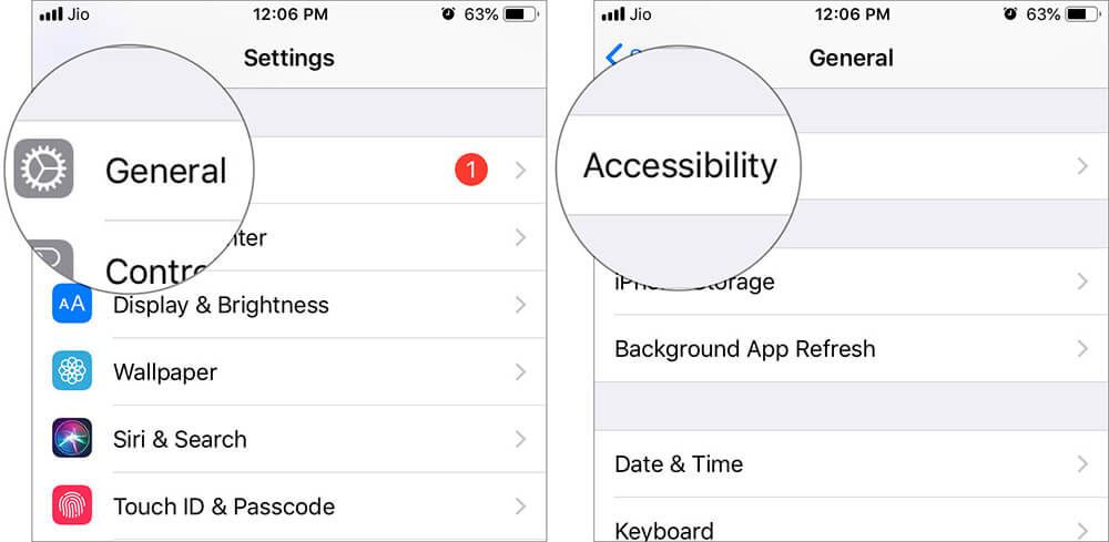 Tocca Generali e Accessibilità nelle Impostazioni iOS