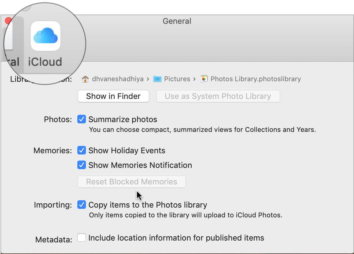 Klikk på iCloud-fanen i Mac Photos-appen