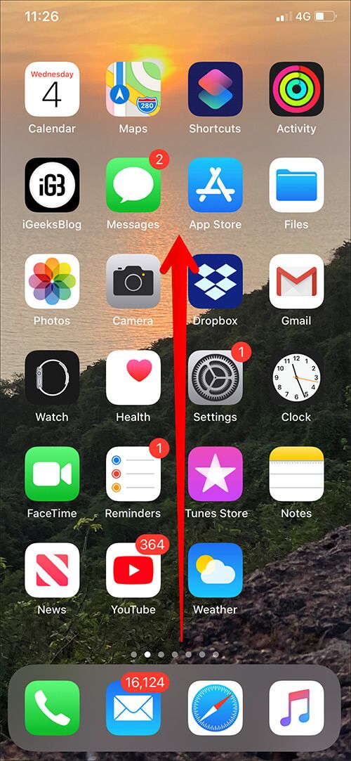 Sveip opp fra bunnen av skjermen på iPhone
