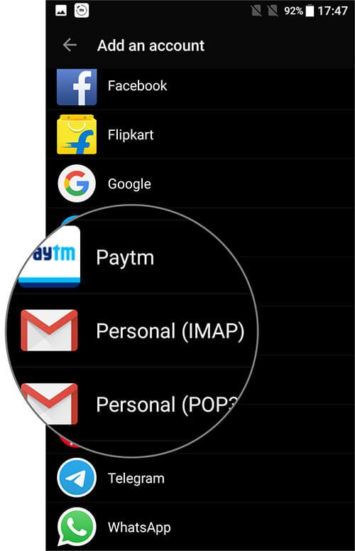 Norėdami pridėti „iCloud“ el. Pašto paskyrą prie „Android“, bakstelėkite Asmeninis IMAP