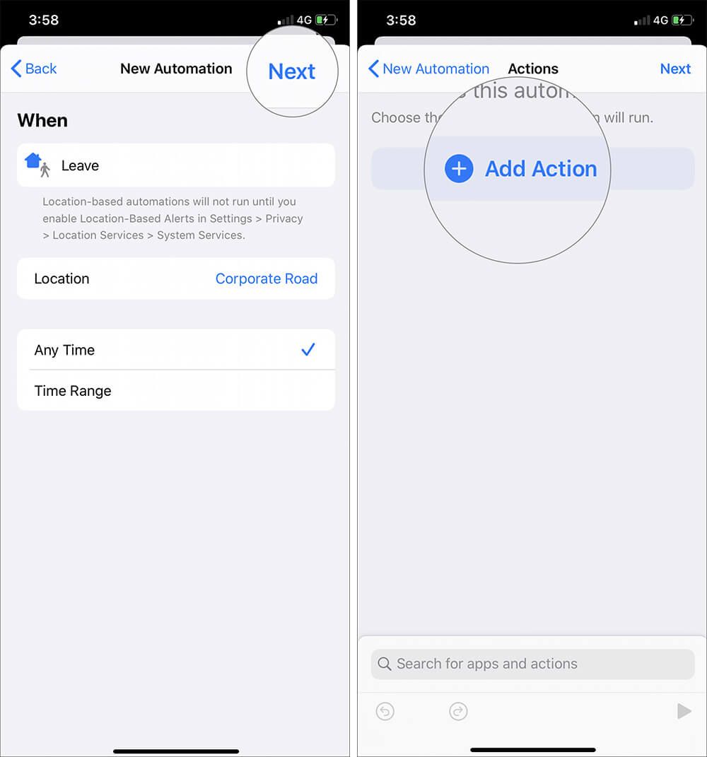 Klepnite na Ďalej a vyberte Pridať akciu v skratke automatizácie iOS 13