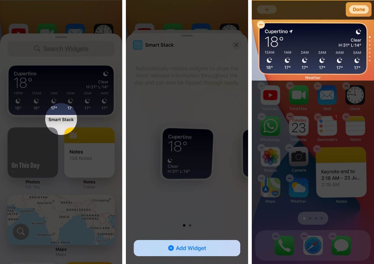 tryk på Fjern stak for at slette stak-widget på iPhone-startskærmen