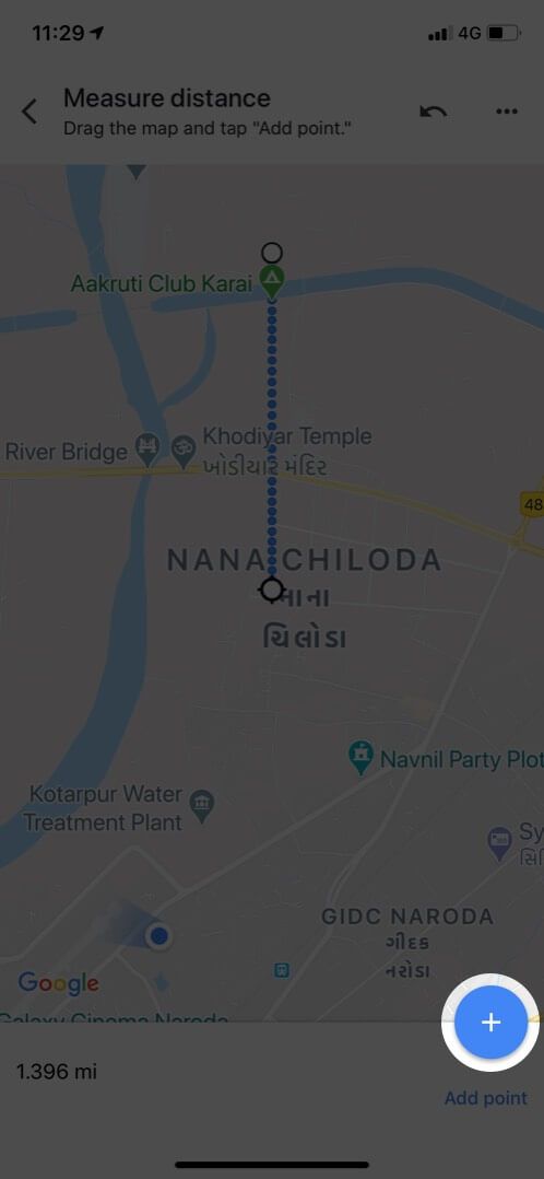 Trykk på Plus-ikonet for å legge til et punkt i Google Maps-appen for iOS