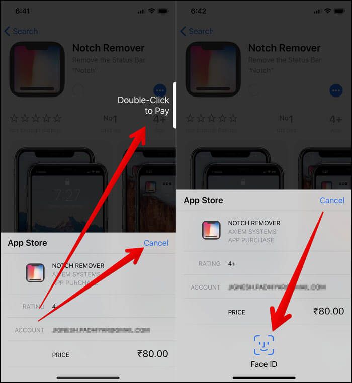 Feu doble clic al botó lateral i, a continuació, doneu una ullada al vostre iPhone X per autenticar-vos mitjançant Face ID