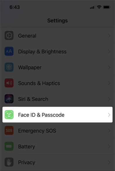 Trykk på Face ID og passord på iPHone X