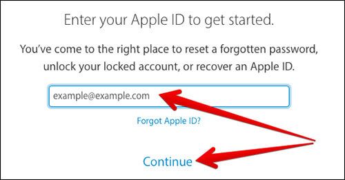 Įveskite „Apple ID“ iForgot.Apple.com