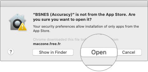 Kliknite Otvori za potvrdu u macOS-u