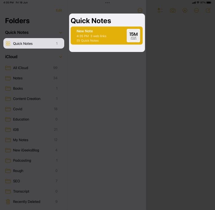 Se Quick Notes i iPadOS 15