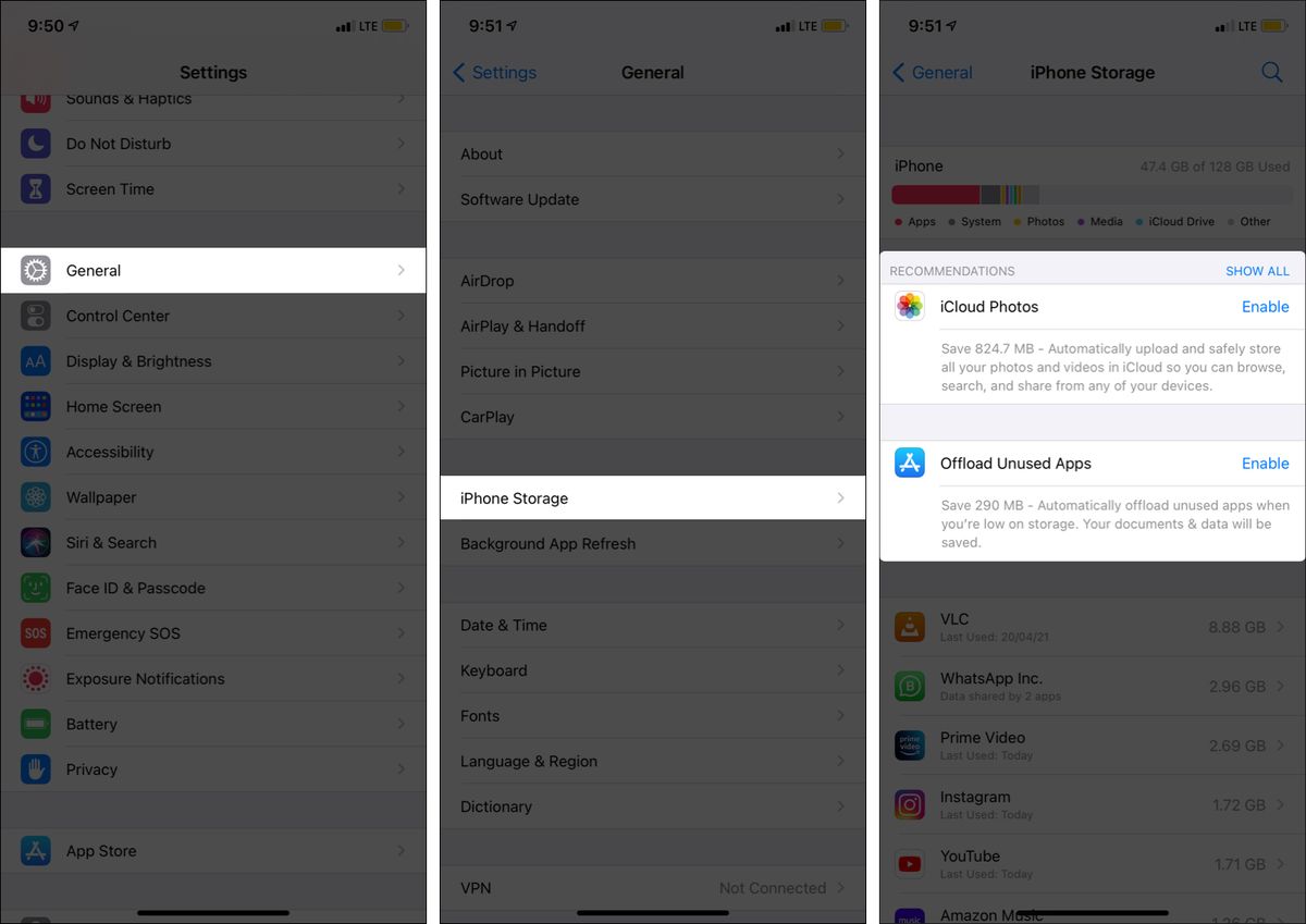 Administrer lagring på iPhone automatisk etter Apples anbefalinger