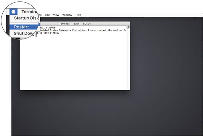 Klikk på omstart under Apple-logoen på Mac