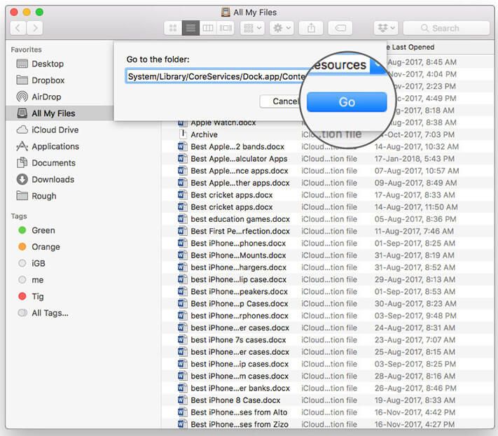 Klikk på Gå ved å skrive kommandoer på Mac