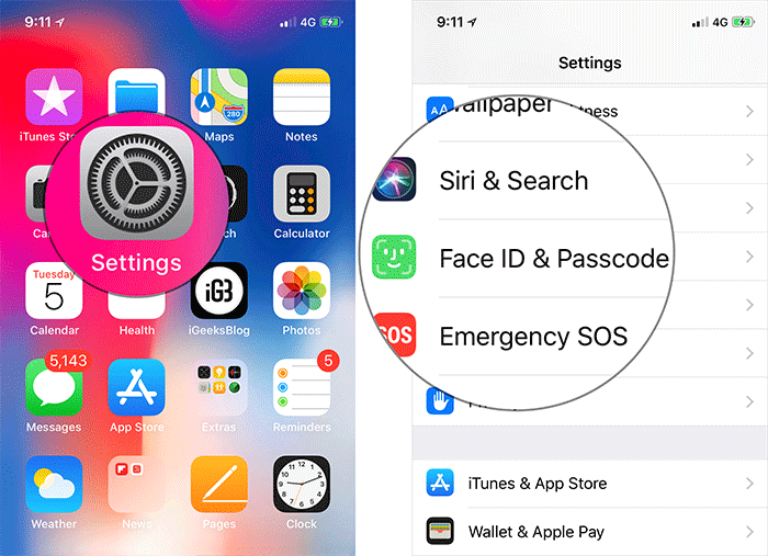 Tippen Sie auf Einstellungen und dann auf Face ID & Passcode auf dem iPhone X