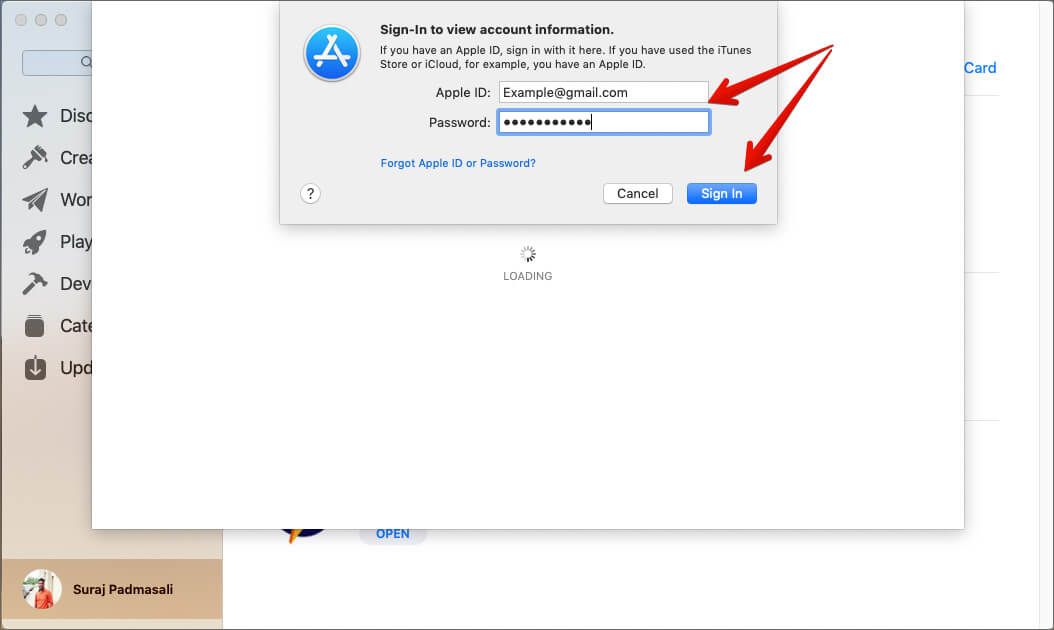Indtast din Apple ID-adgangskode for at logge på Mac App Store
