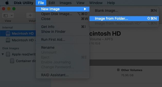 Prosessen for å lage diskbilde for mappe er Start på Mac