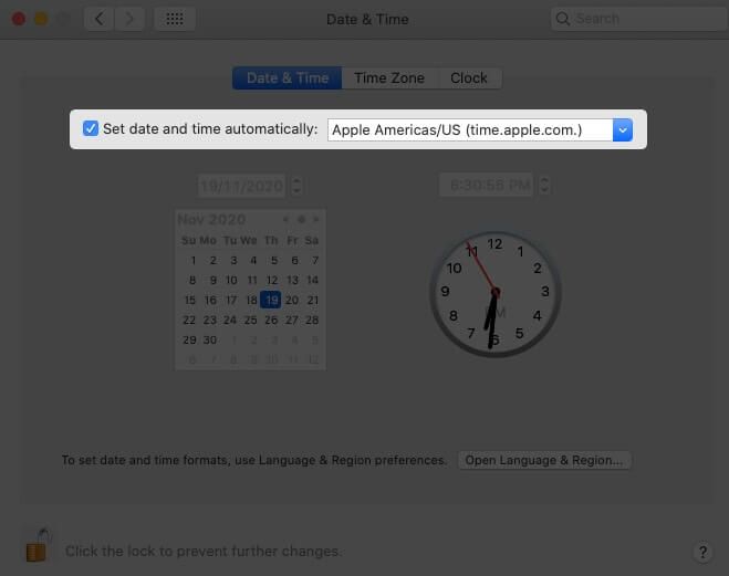 Povoliť automatické nastavenie dátumu a času v systémových predvoľbách na Macu