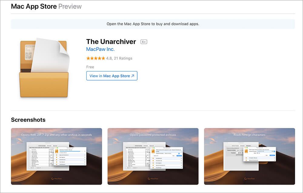 Last ned og installer Unarchiver-appen på Mac