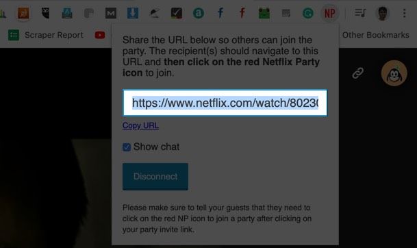 Del URL for å bruke Netflix Party på Mac