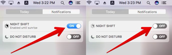 Slå av Night Shift om Mac fra varslingssenter