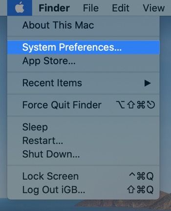 Systemvalg ved å klikke på Apple-logoen i MacbookPro