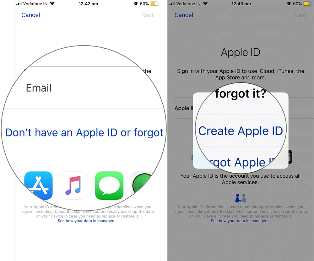 Opprett ny Apple ID på iPhone iPad