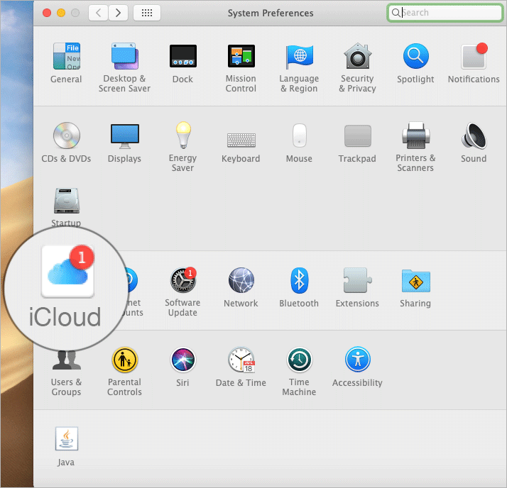 Klikk på iCloud på Mac